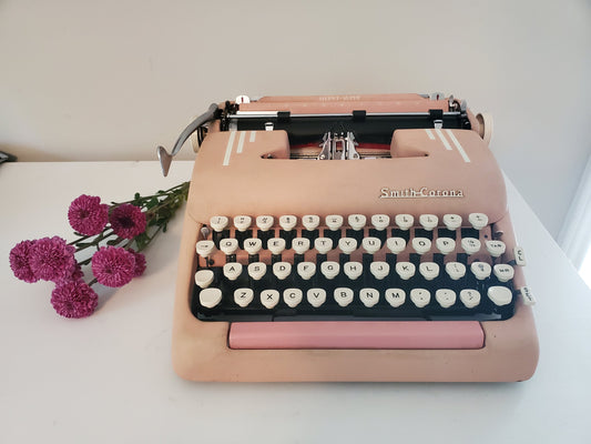 1957 Smith Corona Silent Super Working Typewriter with Case, Manual, Guarantee. Serviced. Rare PINK.