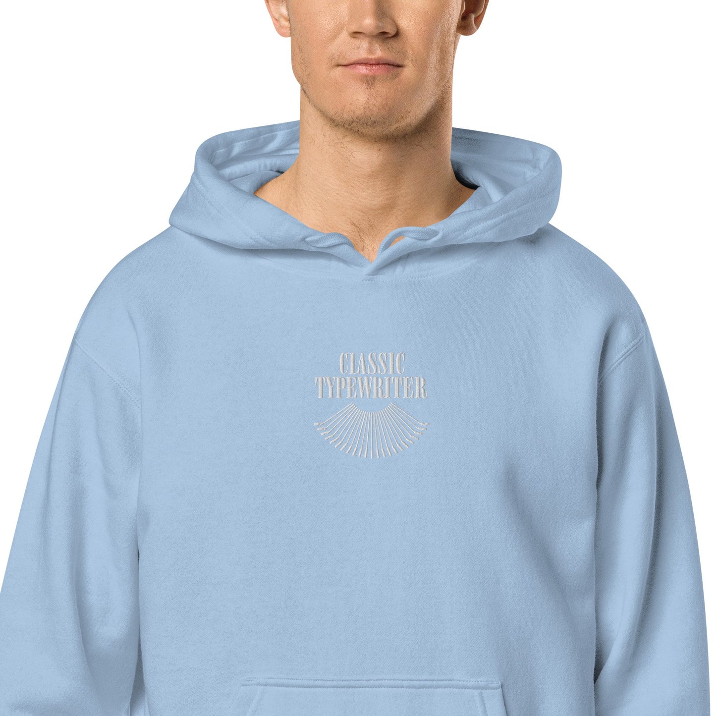 Unisex pigment-dyed hoodie with Embroidered Classic Typwriter Logo